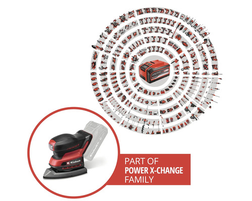 Einhell Akku-Multischleifer als Teil der Power X-Change Systemfamilie mit einer Vielzahl an kompatiblen Werkzeugen und Gartengeräten.