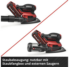 Einhell Akku-Multischleifer mit Staubfangbox und Anschluss für externe Staubabsaugung.
