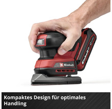 Einhell Akku-Multischleifer in kompakter Bauweise wird von einer Hand gehalten für optimales Handling.