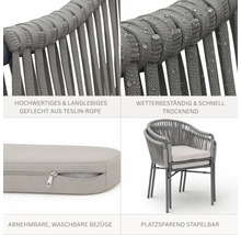 Chaise de jardin en corde Teslin tressée, résistante aux intempéries, empilable, avec housse de coussin amovible et lavable.
