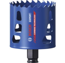 Scie-cloche bleue Bosch Expert avec Carbide Technology, queue hexagonale et fentes d'évacuation pour matériaux durs.