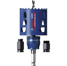 Scie-cloche bleue Bosch Expert avec technologie carbure, foret de centrage et adaptateurs. Bosch Logo.