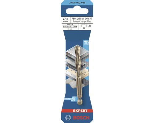 Foret de centrage Bosch HSS-Co Expert Power Change Plus, diamètre 7,15 millimètres, longueur 85 millimètres, multi-matériaux, Bosch Logo.