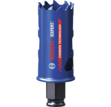 Scie-cloche bleue Bosch Expert avec Carbide Technology, tige hexagonale et fentes d'évacuation latérale.