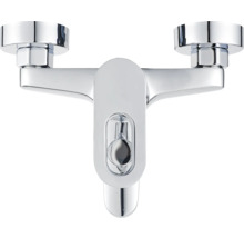 Mitigeur de baignoire en métal chromé pour montage mural avec inverseur intégré.