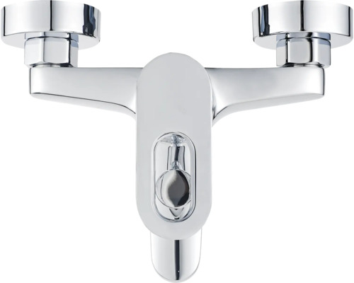 Mitigeur de baignoire en métal chromé pour montage mural avec inverseur intégré.