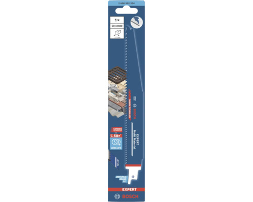 Lame de scie sabre Bosch Expert Multi Material avec Carbide Technology pour une longue durée de vie, adaptée au bois avec métal et composites.