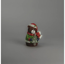 Figurine de décoration de Noël ours avec bonnet de Noël, écharpe et sapin.