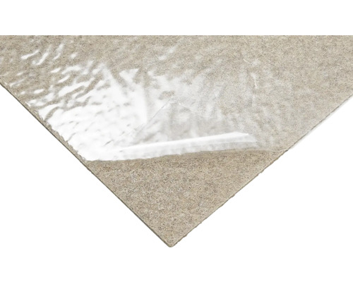 Selbstklebendes Abdeckvlies für Bodenschutz mit teilweise abgezogener Schutzfolie.