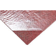 Rotes selbstklebendes Schutzvlies mit teilweise abgezogener transparenter Folie.
