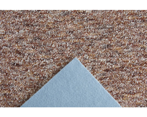 Moquette bouclée avec structure chinée et envers en feutre.