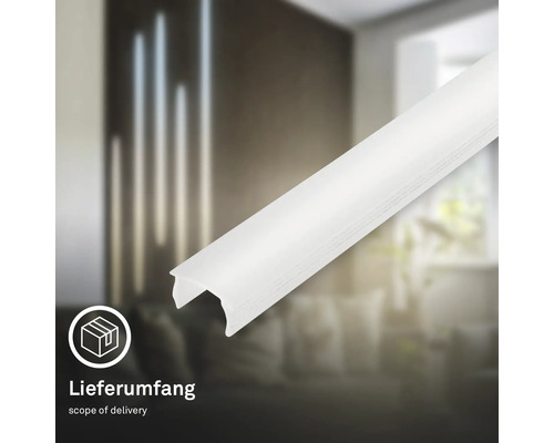 Weiße, gewölbte Kunststoffabdeckung für LED-Lichtleisten, Symbol für den Lieferumfang.