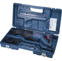 Scie sabre Bosch Professional GSA 12-30 dans son coffret de transport avec deux lames et mode d'emploi.