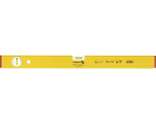 Stabila Wasserwaage Type 80 AS, Länge 60 Zentimeter, mit einer horizontalen und einer vertikalen Libelle.