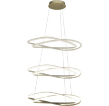 Suspension LED à trois niveaux avec des anneaux ondulés entrelacés en métal.