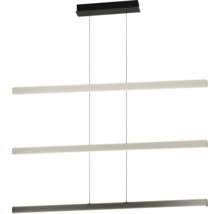 Moderne dreiflammige LED-Pendelleuchte in Schwarz mit drei horizontalen Lichtleisten und rechteckiger Deckenhalterung.