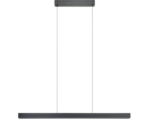 Suspension LED noire, design minimaliste, profilé métallique linéaire.