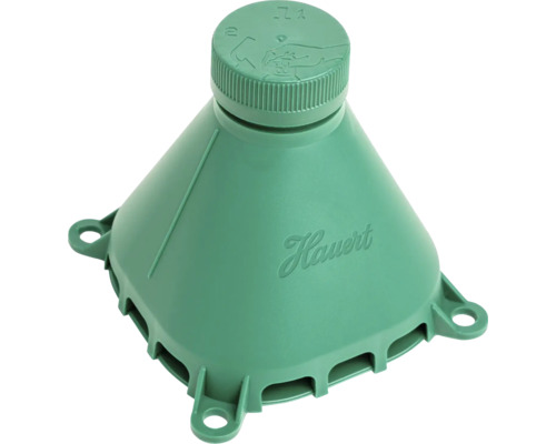 Piège à limaces vert en plastique avec bouchon à vis de Hauert.