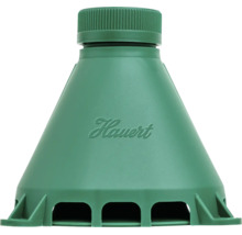 Boîte à appâts pour fourmis Hauert verte en plastique avec bouchon à vis et ouvertures à la base.
