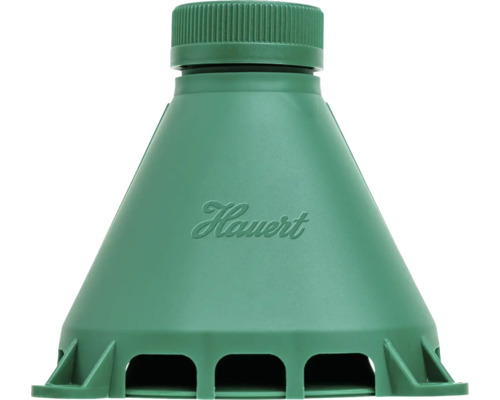 Boîte à appâts pour fourmis Hauert verte en plastique avec bouchon à vis et ouvertures à la base.