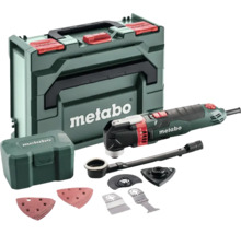 Metabo Multitool-Set mit Werkzeugkoffer, Zubehörbox, Schleifblättern, Sägeblättern und Absaugvorrichtung.