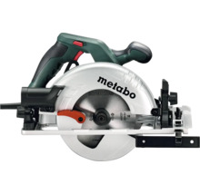 Scie circulaire portative Metabo avec capot de protection métallique et poignée ergonomique.