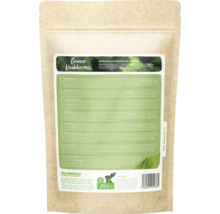 Ergänzungsfuttermittel für Kaninchen Grüner Knabbermix, Heu-Heinrich Logo, 250 Gramm Packung mit Inhaltsstoffen und Fütterungshinweisen.