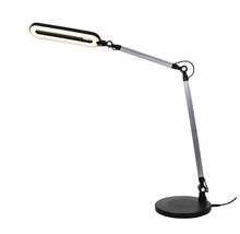 LED-Schreibtischleuchte mit verstellbarem Gelenkarm und ovalem Leuchtkopf.