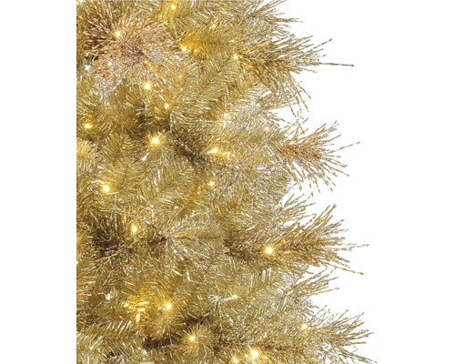 Künstliche Weihnachtsbaumzweige in Gold mit integrierter LED-Beleuchtung.