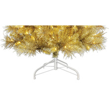 Künstlicher Weihnachtsbaum in Gold mit integrierter LED-Beleuchtung und weißem Metallständer.
