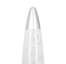 Lampe à paillettes avec paillettes argentées et capuchon argenté pointu.