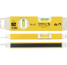Stabila Logo, Wasserwaage Typ 70 TM, Länge 22 Zentimeter, mit Magnet und zwei Libellen.