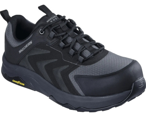 Schwarzer Skechers Work Sicherheitsschuh mit Goodyear-Sohle und Schnürung.