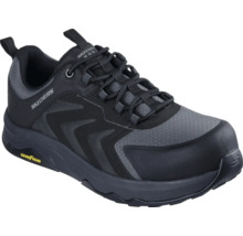 Schwarzer Skechers Work Sicherheitsschuh mit Goodyear-Sohle und Schnürung.