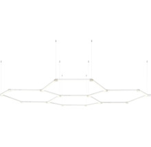 Modulare LED-Hängeleuchte in Sechseck-Form, weiß leuchtend.