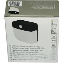 LED Solar Sensor Wandleuchte 150 Lumen mit Bewegungsmelder und Schutzart IP54 in der Verpackung.