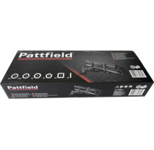 Scie à onglet de précision Pattfield 550 mm dans son emballage avec angles de 15 à 90 degrés et sceau de sécurité contrôlée.