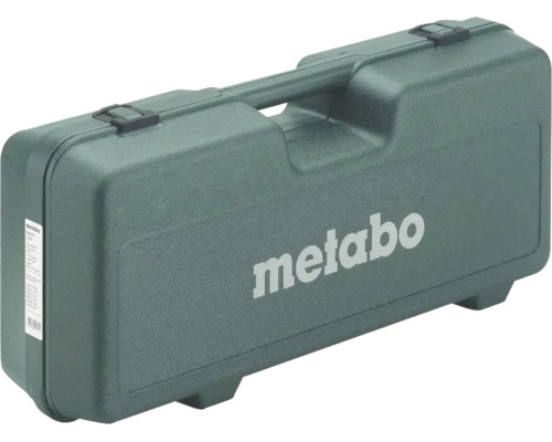 Coffret de transport Metabo en plastique avec poignée et fermoirs.