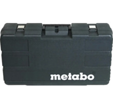 Coffret à outils Metabo noir en plastique avec fermetures métalliques.