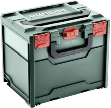 Metabo Werkzeugbox aus Kunststoff mit Tragegriffen und Verschlussclips.