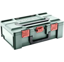 Coffret à outils Metabo metaBOX en plastique avec poignées de transport et fermetures rouges.