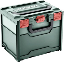 Coffret de transport Metabo metaBOX en plastique avec poignées de transport et clips de fermeture.