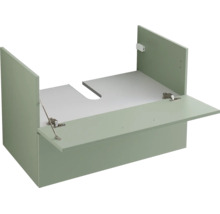 Sous-meuble de lavabo avec découpe pour siphon et abattant ouvert, suspendu.