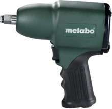 Visseuse à chocs pneumatique Metabo avec poignée pistolet ergonomique, carré mâle et Metabo Logo.