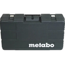 Metabo Werkzeugkoffer aus schwarzem Kunststoff mit Metallverschlüssen, Tragegriff und Metabo Logo.