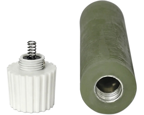 Pièce de rechange pour soupape de décharge avec pièce en plastique blanc avec ressort et douille de guidage verte.