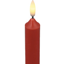 LED-Stumpenkerze in Rot mit flammenförmiger LED-Birne.