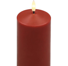 Rote LED-Stumpenkerze aus Echtwachs mit realistischer Flamme.