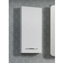 Armoire de toilette latérale blanche suspendue avec poignée métallique horizontale.