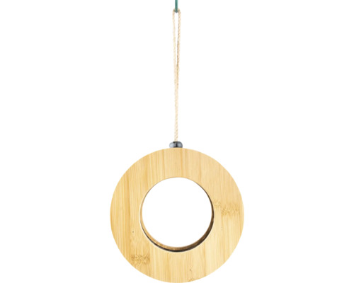 Mangeoire pour oiseaux en forme d'anneau en bambou avec une corde de suspension.